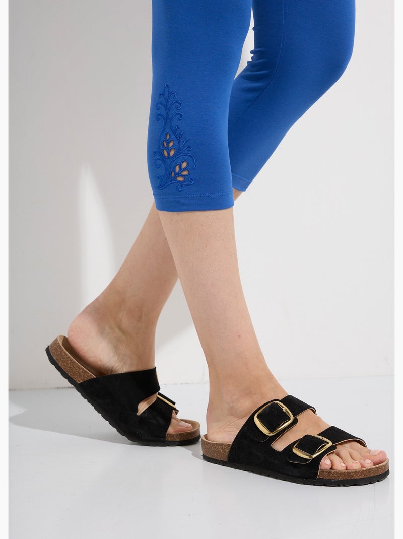 Legging court ceinture élastiqué bas brodés - Afibel Bleu - Kiabi