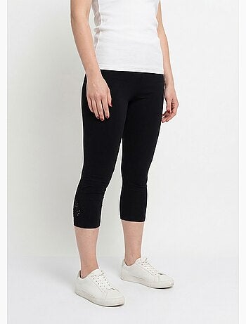 Legging court ceinture élastiqué bas brodés - Afibel