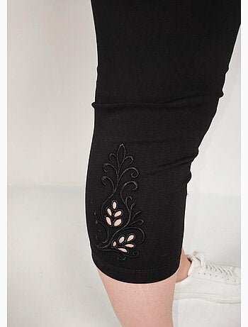 Legging court ceinture élastiqué bas brodés - Afibel