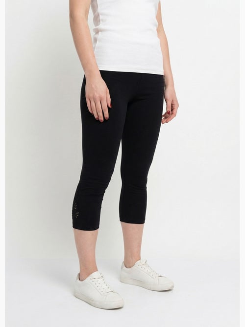 Legging court ceinture élastiqué bas brodés - Afibel - Kiabi