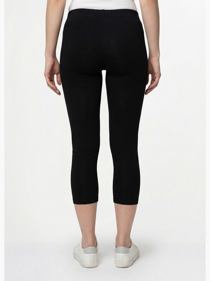Legging court ceinture élastiqué bas brodés - Afibel Noir - Kiabi