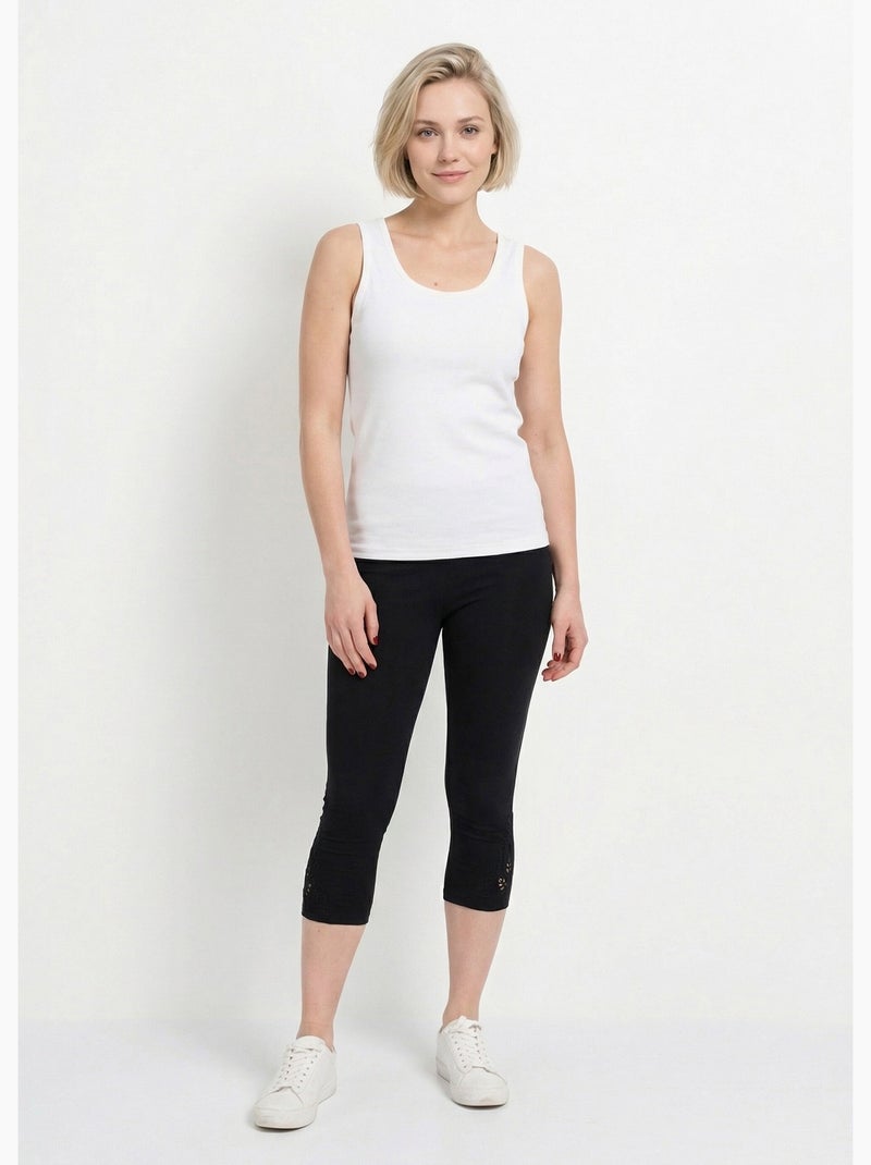 Legging court ceinture élastiqué bas brodés - Afibel Noir - Kiabi