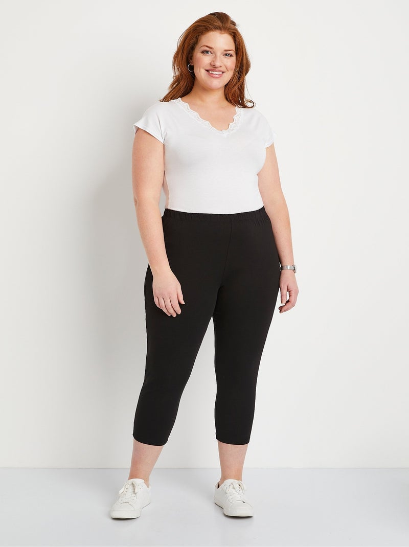 Legging court coton taille élastiquée Noir - Kiabi