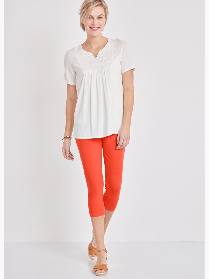 Legging court coton uni ou imprimé - Afibel Corail - Kiabi