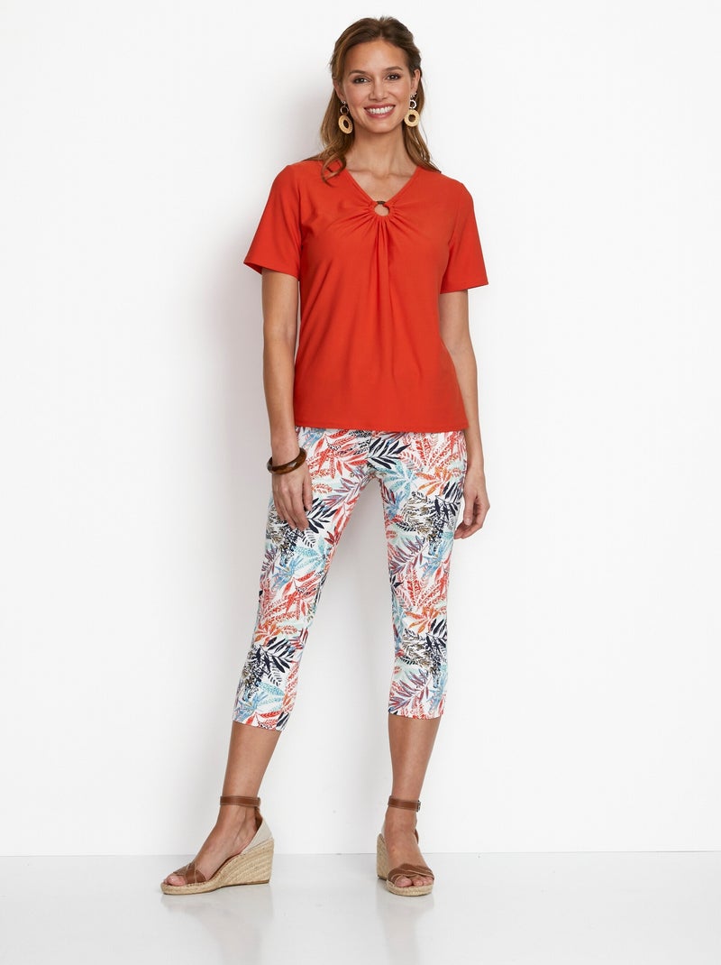 Legging court coton uni ou imprimé - Afibel Orange - Kiabi
