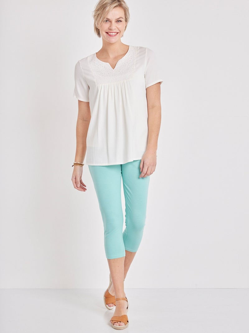 Legging court coton uni ou imprimé - Afibel Vert d'eau - Kiabi