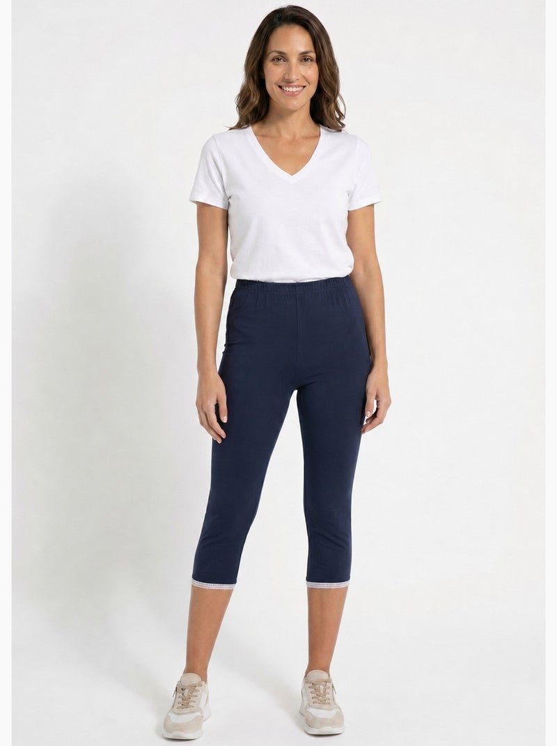Legging court galon ajouré coton stretch - afibel Bleu marine - Kiabi