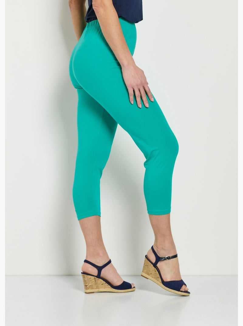 Legging court taille élastiquée coton - Afibel Bleu aqua - Kiabi