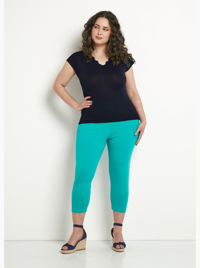 Legging court taille élastiquée coton - Afibel Bleu aqua - Kiabi