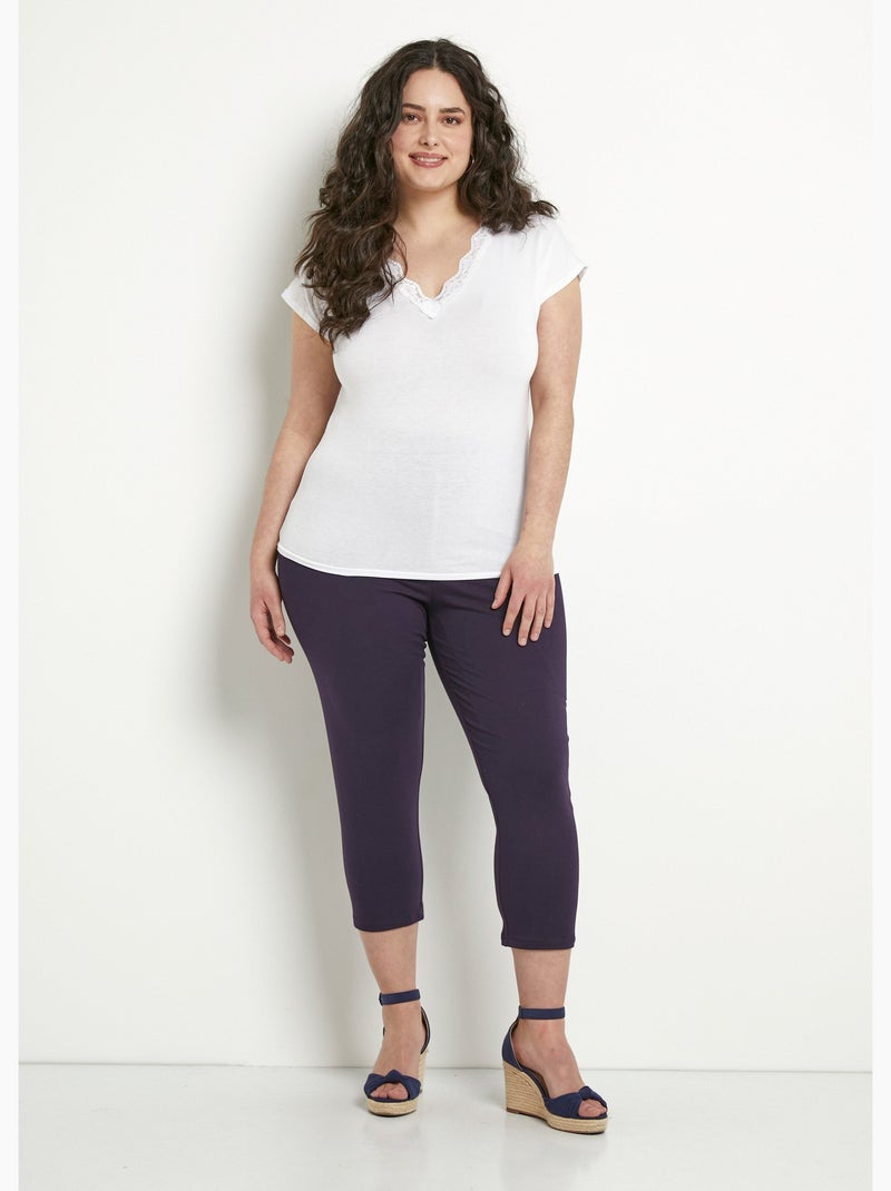 Legging court taille élastiquée coton - Afibel Prune - Kiabi