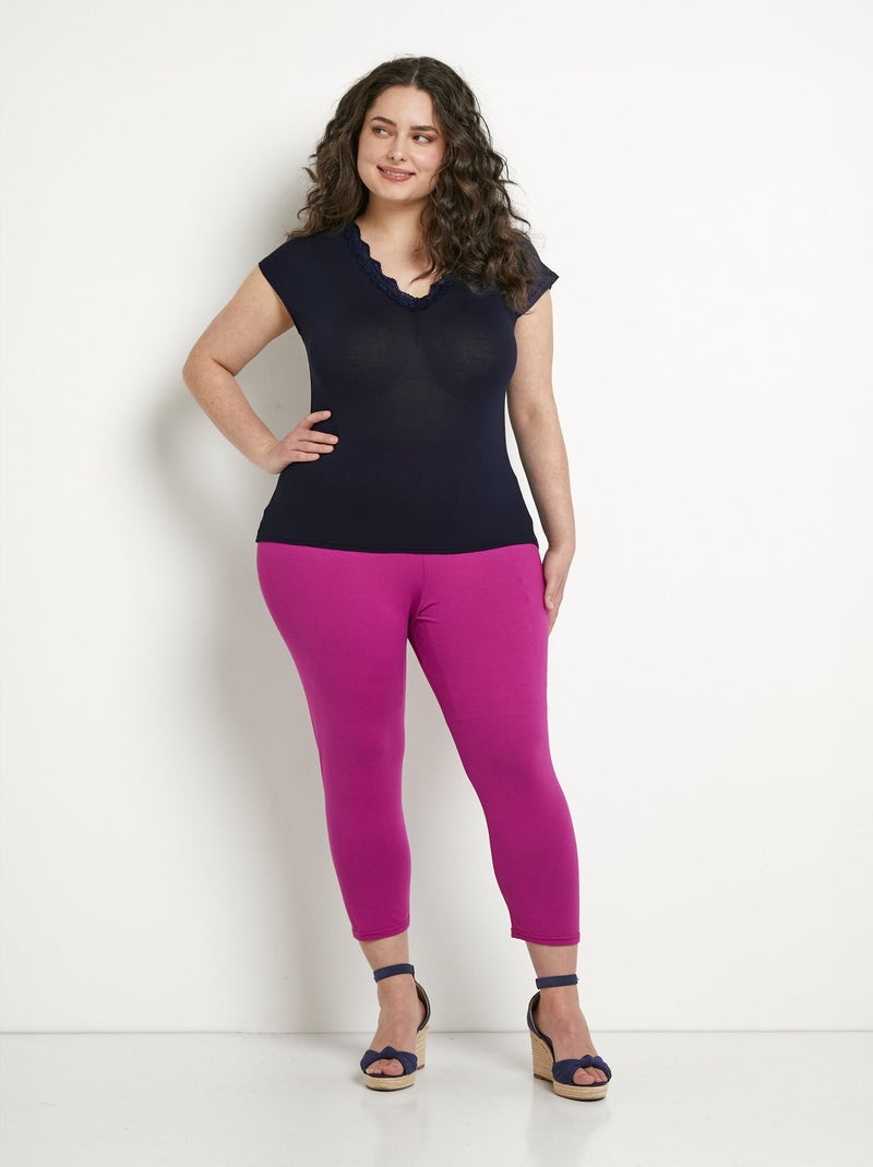 Legging court taille élastiquée extensible Violet foncé - Kiabi