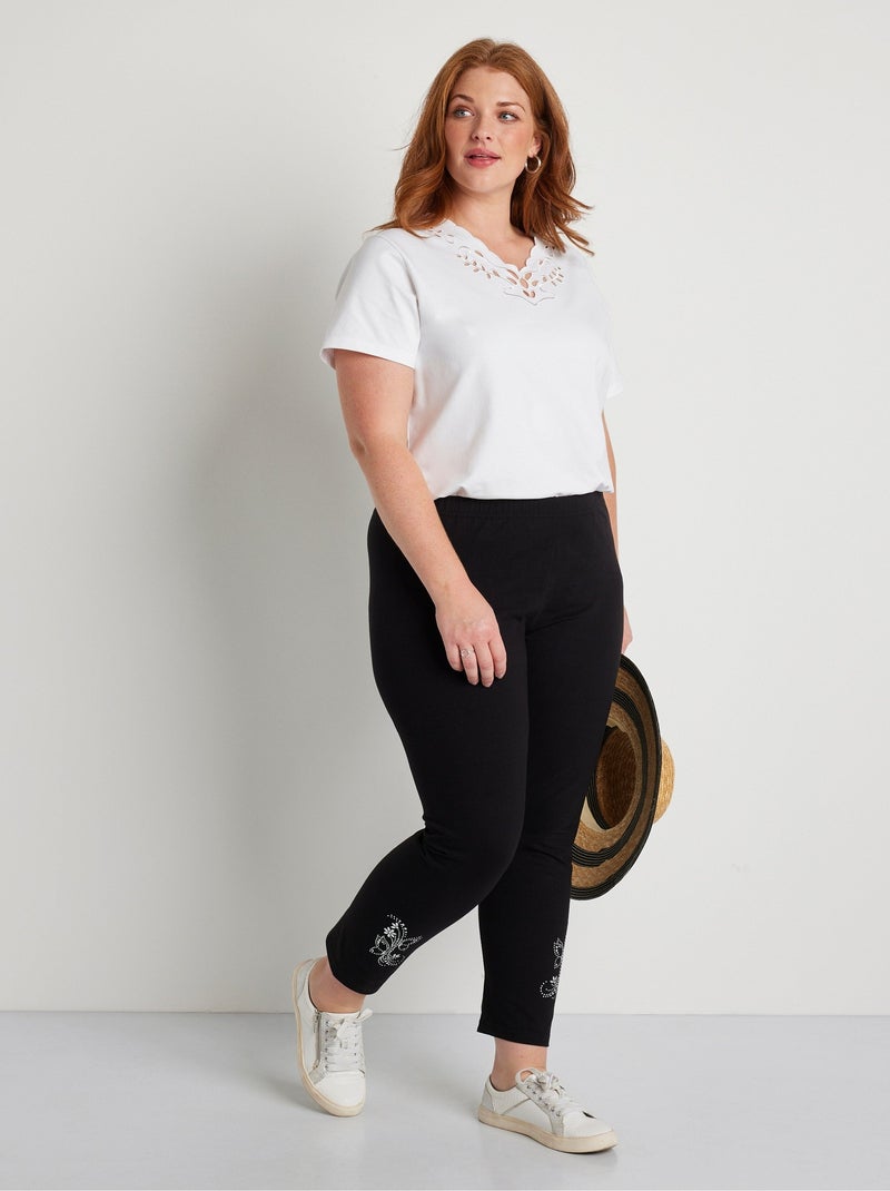 Legging court uni ceinture élastiquée - Afibel Noir - Kiabi