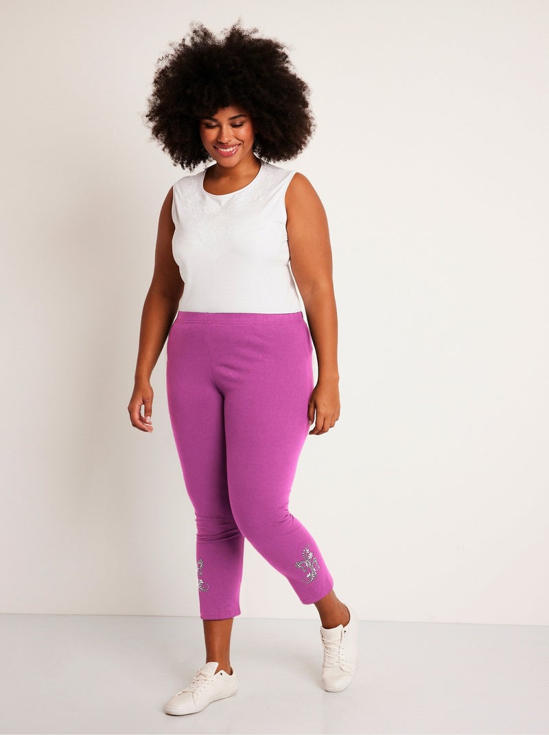 Legging court uni ceinture élastiquée - Afibel Rose fushia - Kiabi