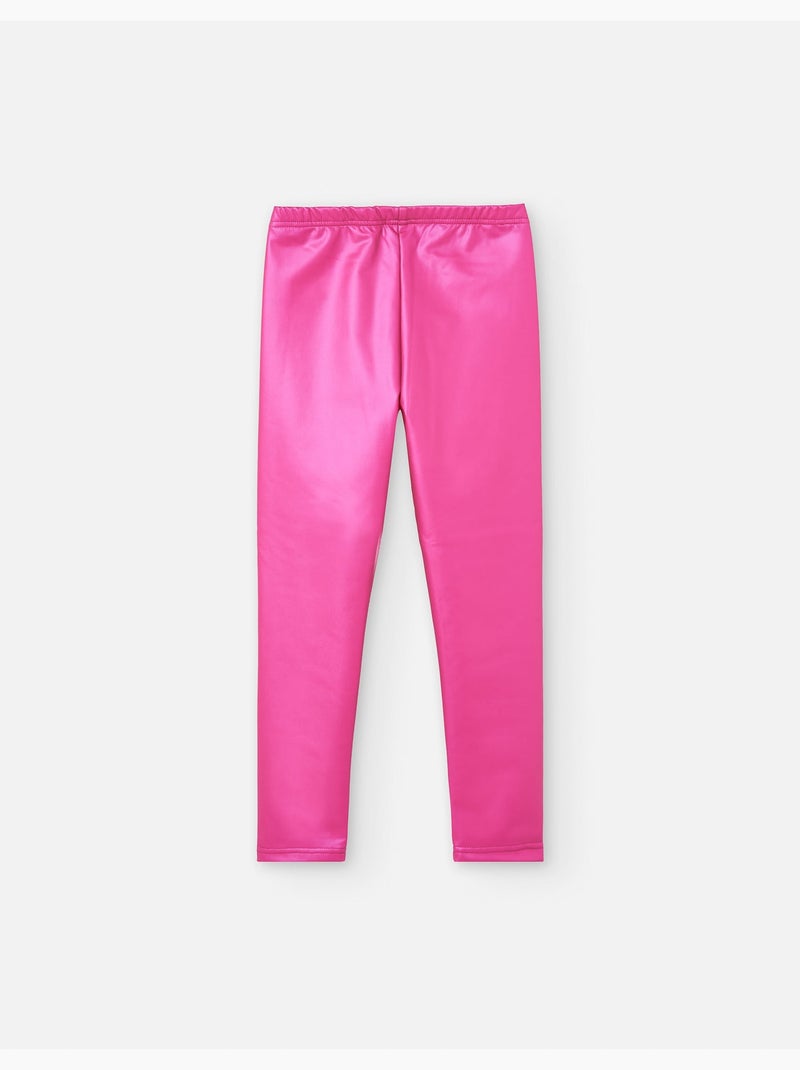 Legging en cuir synthétique à doublure en coton peigné Rose - Kiabi