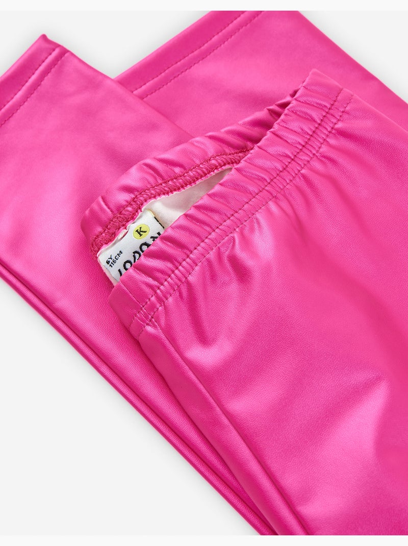 Legging en cuir synthétique à doublure en coton peigné Rose - Kiabi