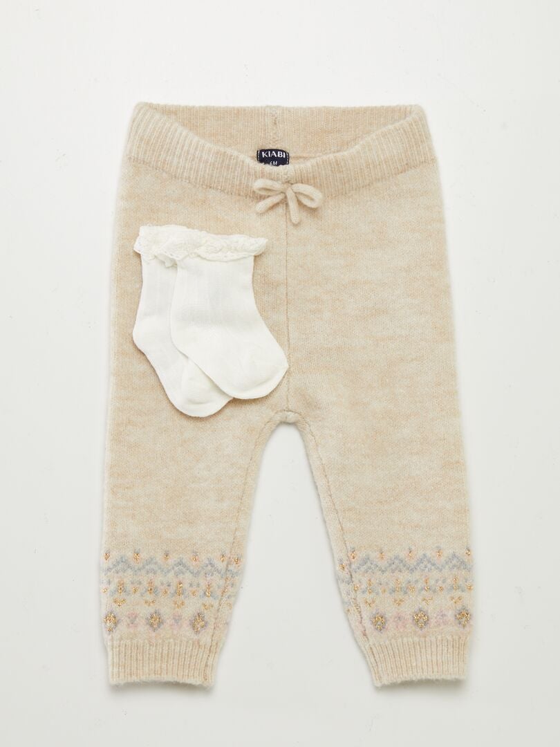 Legging en jacquard + chaussettes Beige - Kiabi