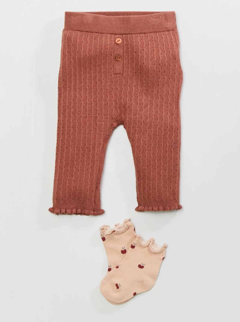 Legging en maille ajourée + chaussettes - 2 pièces Marron - Kiabi