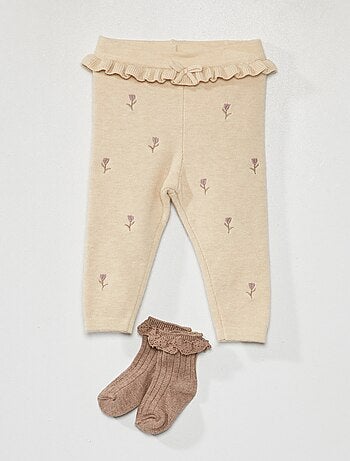 Legging en maille avec broderie + chaussettes - 2 pièces - Kiabi
