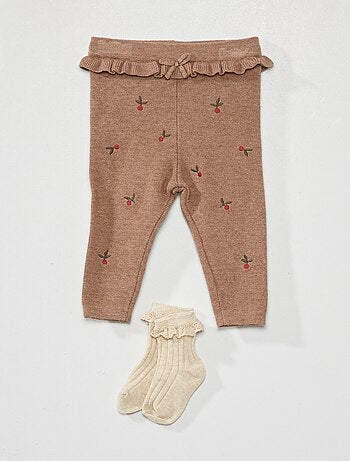 Legging en maille avec broderie + chaussettes - 2 pièces - Kiabi