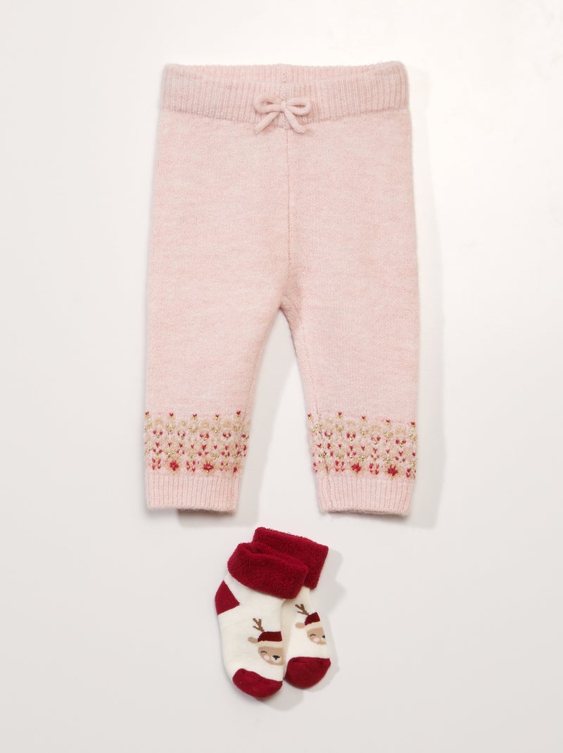 Legging en maille + chaussettes de Noël - 2 pièces Rose/rouge - Kiabi