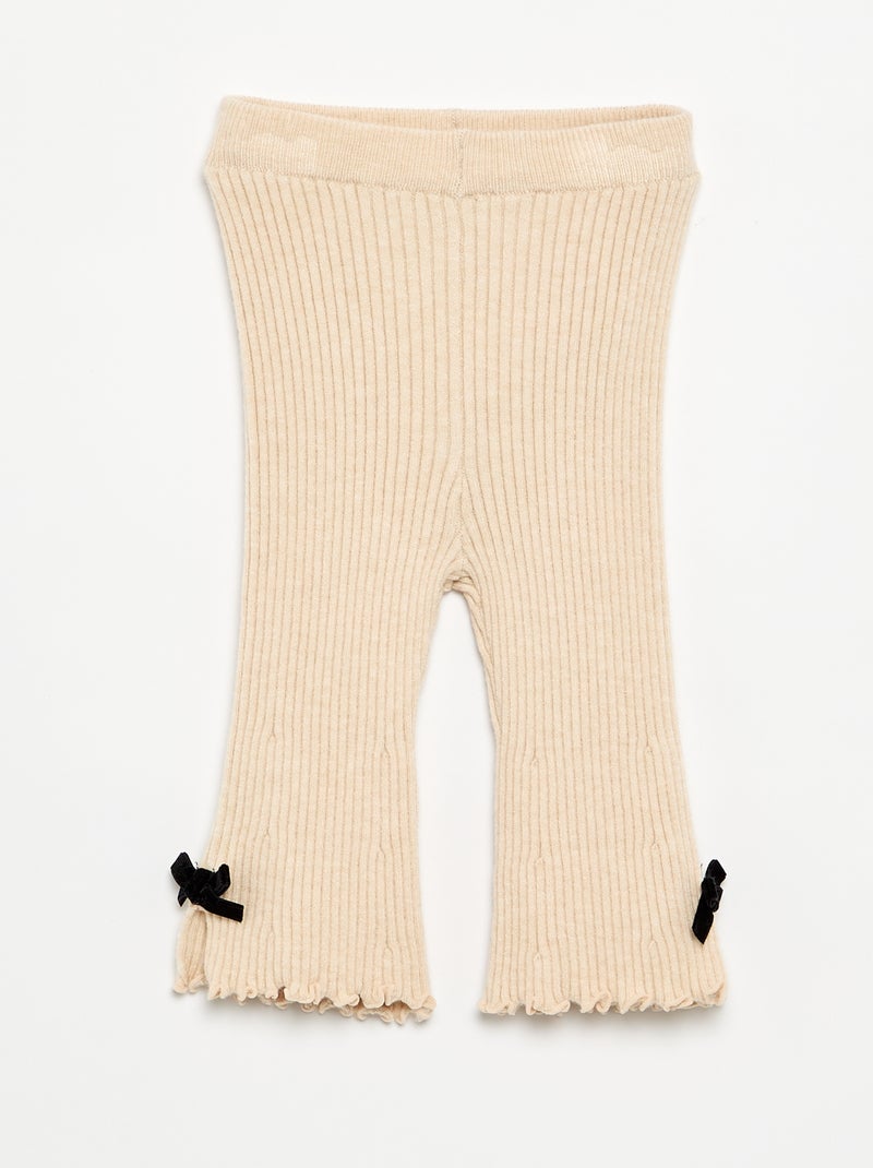 Legging en maille compacte côtelée avec nœuds Beige - Kiabi