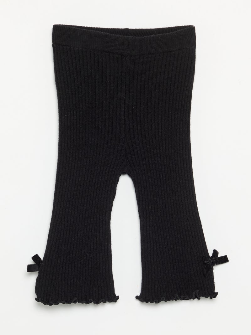 Legging en maille compacte côtelée avec nœuds Noir - Kiabi