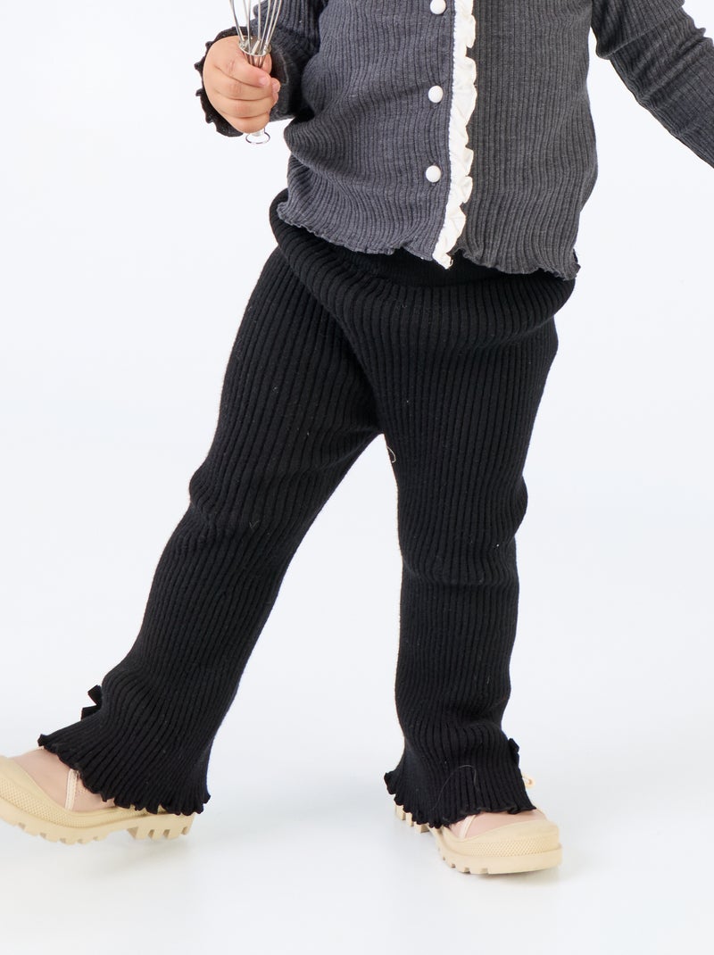 Legging en maille compacte côtelée avec nœuds Noir - Kiabi
