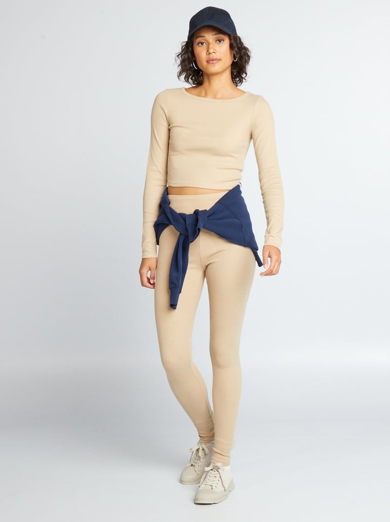 Legging en maille côtelée Beige - Kiabi