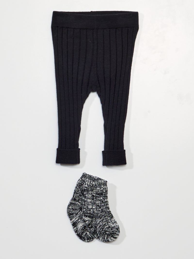 Legging en maille côtelée + chaussettes - 2 pièces noir - Kiabi