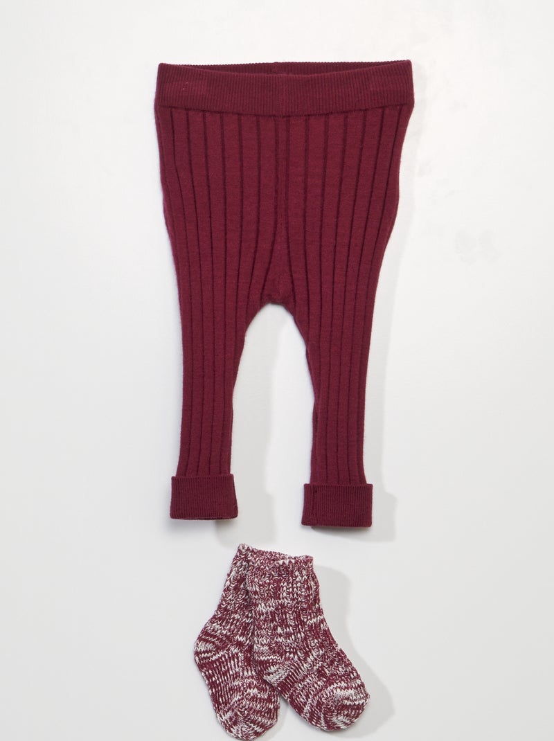 Legging en maille côtelée + chaussettes - 2 pièces Rouge - Kiabi