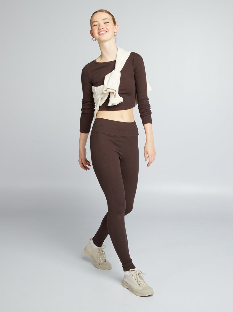 Legging en maille côtelée Marron - Kiabi