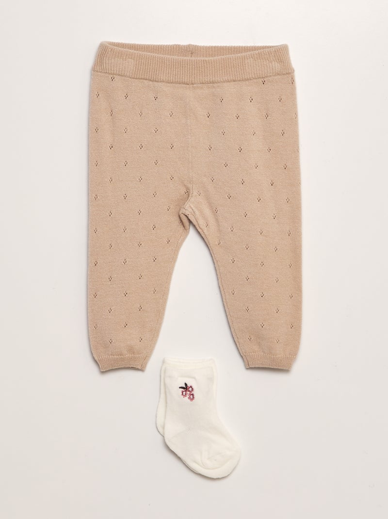 Legging en maille pointelle + chaussettes - 2 pièces BEIGE - Kiabi