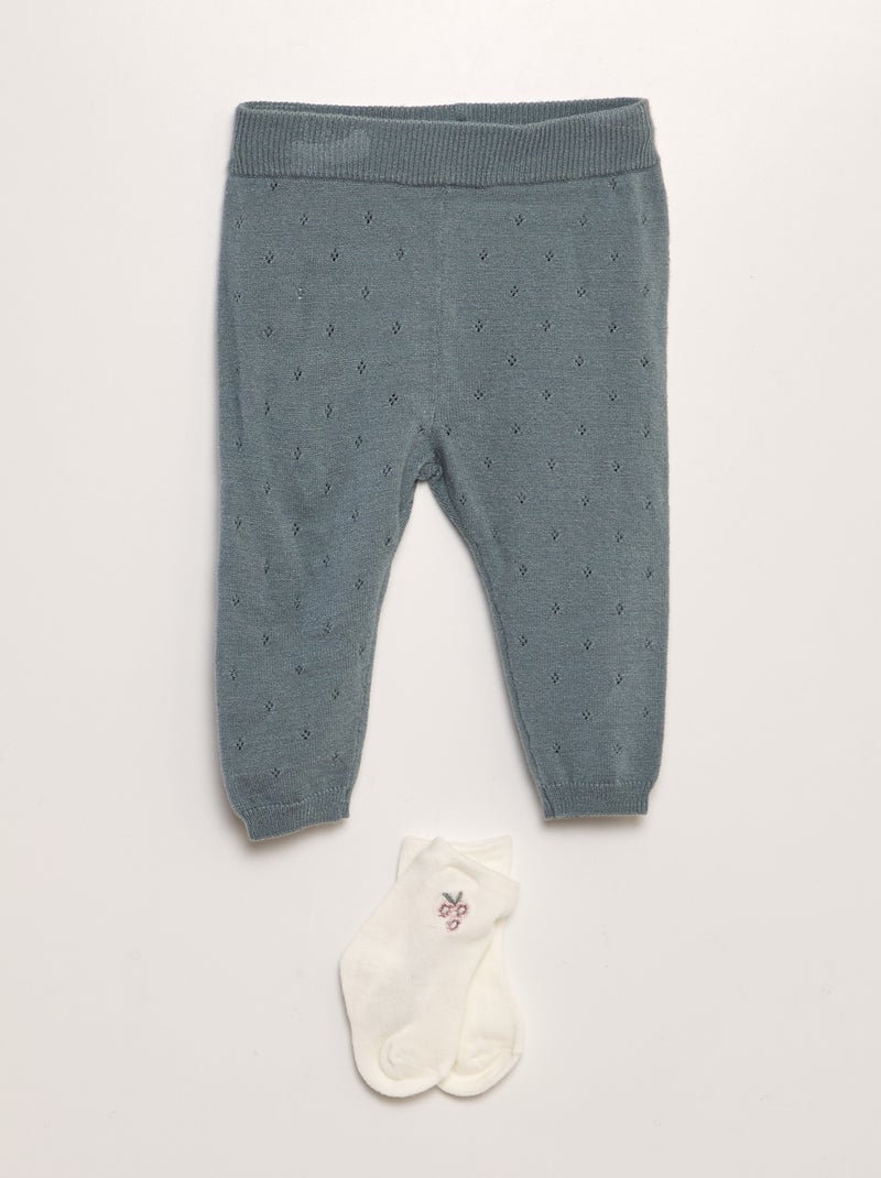 Legging en maille pointelle + chaussettes - 2 pièces BLEU - Kiabi