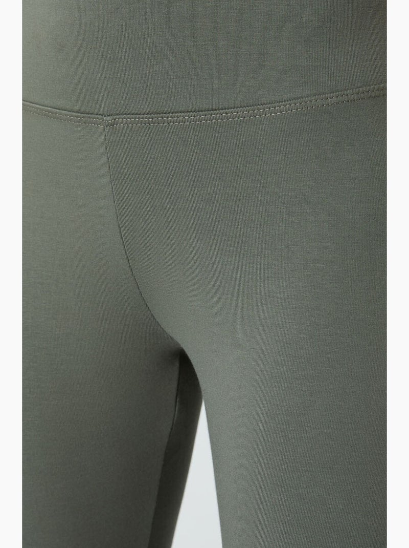 Legging en mélange de coton, taille haute tommy Kaki - Kiabi