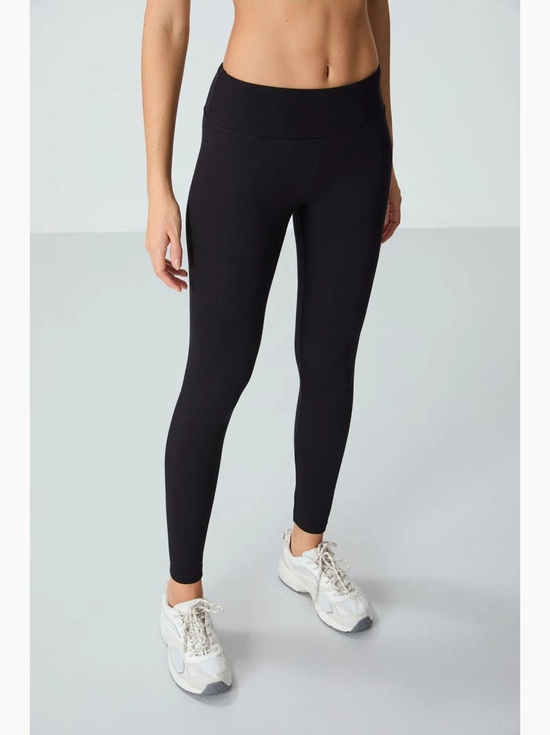 Legging en mélange de coton, taille haute tommy Noir - Kiabi