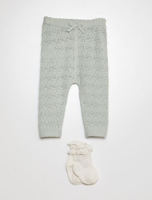Legging en tricot + chaussettes à broderies - Kiabi