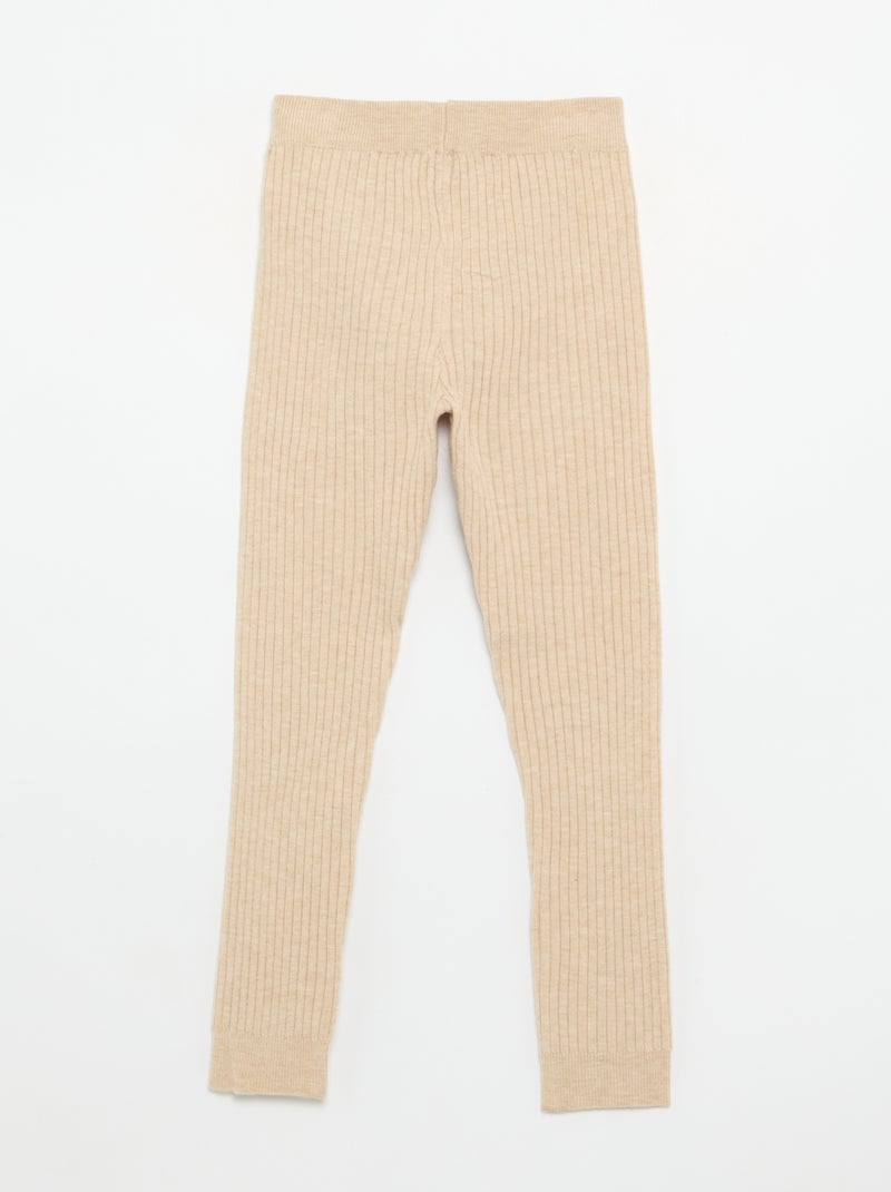 Legging en tricot uni avec noeud à la taille Beige - Kiabi
