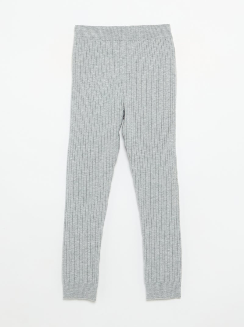 Legging en tricot uni avec noeud à la taille Gris - Kiabi