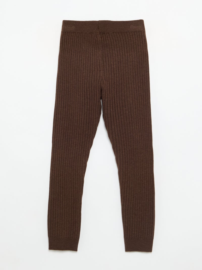 Legging en tricot uni avec noeud à la taille Marron - Kiabi