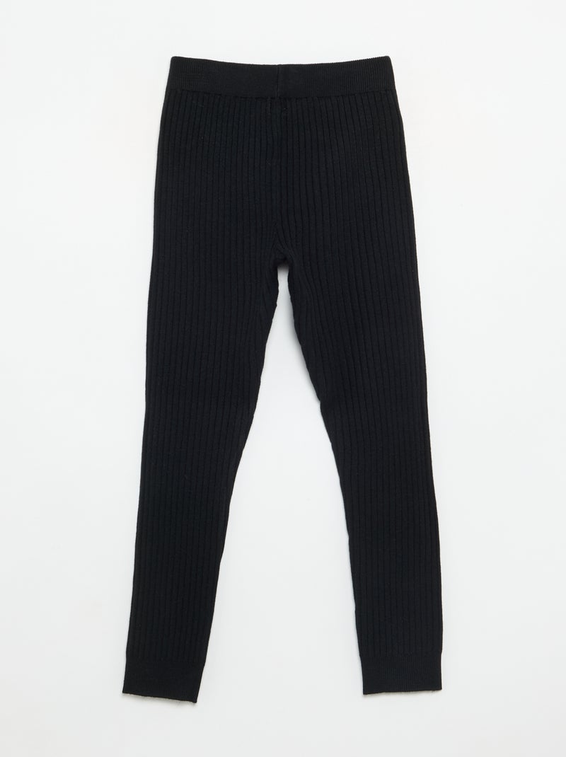 Legging en tricot uni avec noeud à la taille Noir - Kiabi