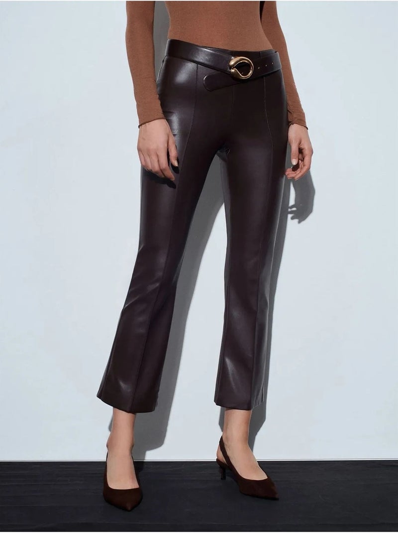 Legging évasé en simili cuir à taille haute dilvin Marron chocolat - Kiabi
