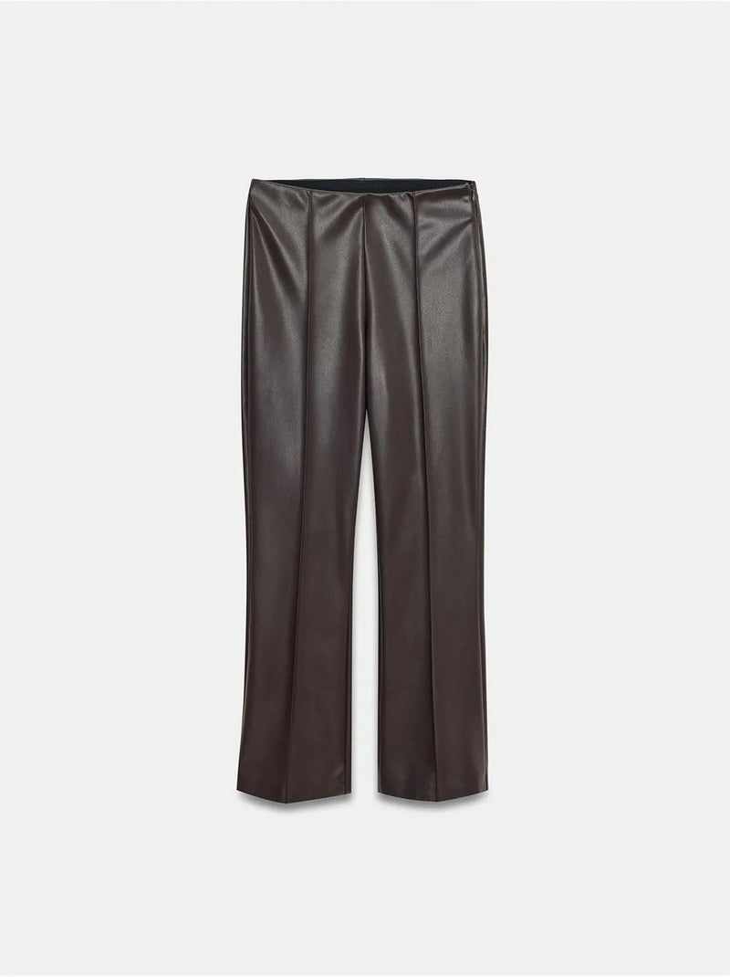 Legging évasé en simili cuir à taille haute dilvin Marron chocolat - Kiabi