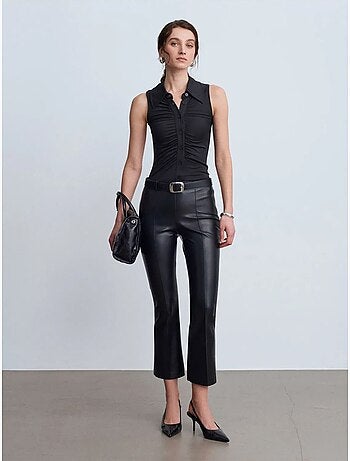Legging évasé en simili cuir à taille haute dilvin