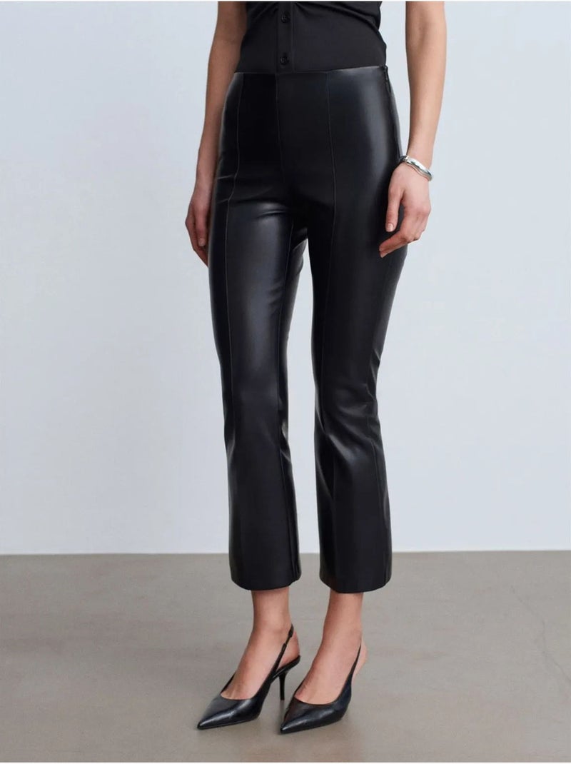 Legging évasé en simili cuir à taille haute dilvin Noir - Kiabi