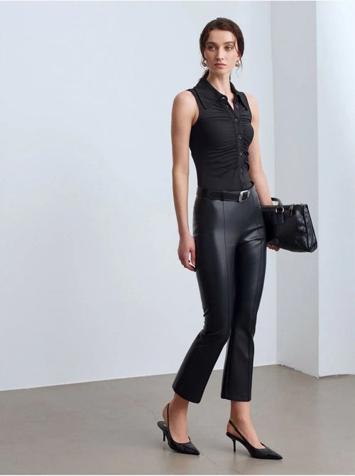 Legging Évasé En Simili Cuir À Taille Haute - Kiabi