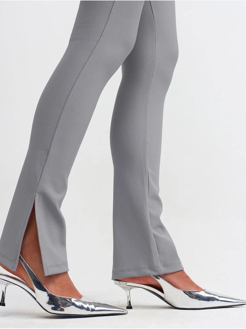 Legging Évasé Taille Haute Avec Fente Gris - Kiabi