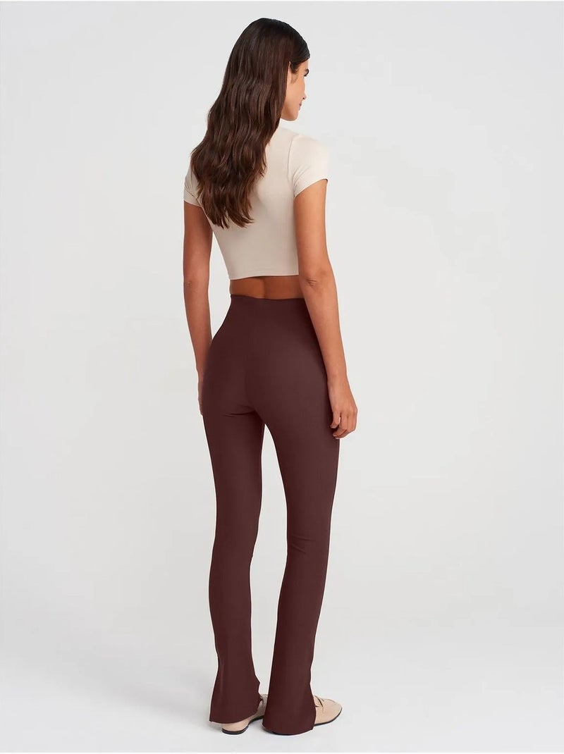 Legging Évasé Taille Haute Avec Fente Marron chocolat - Kiabi