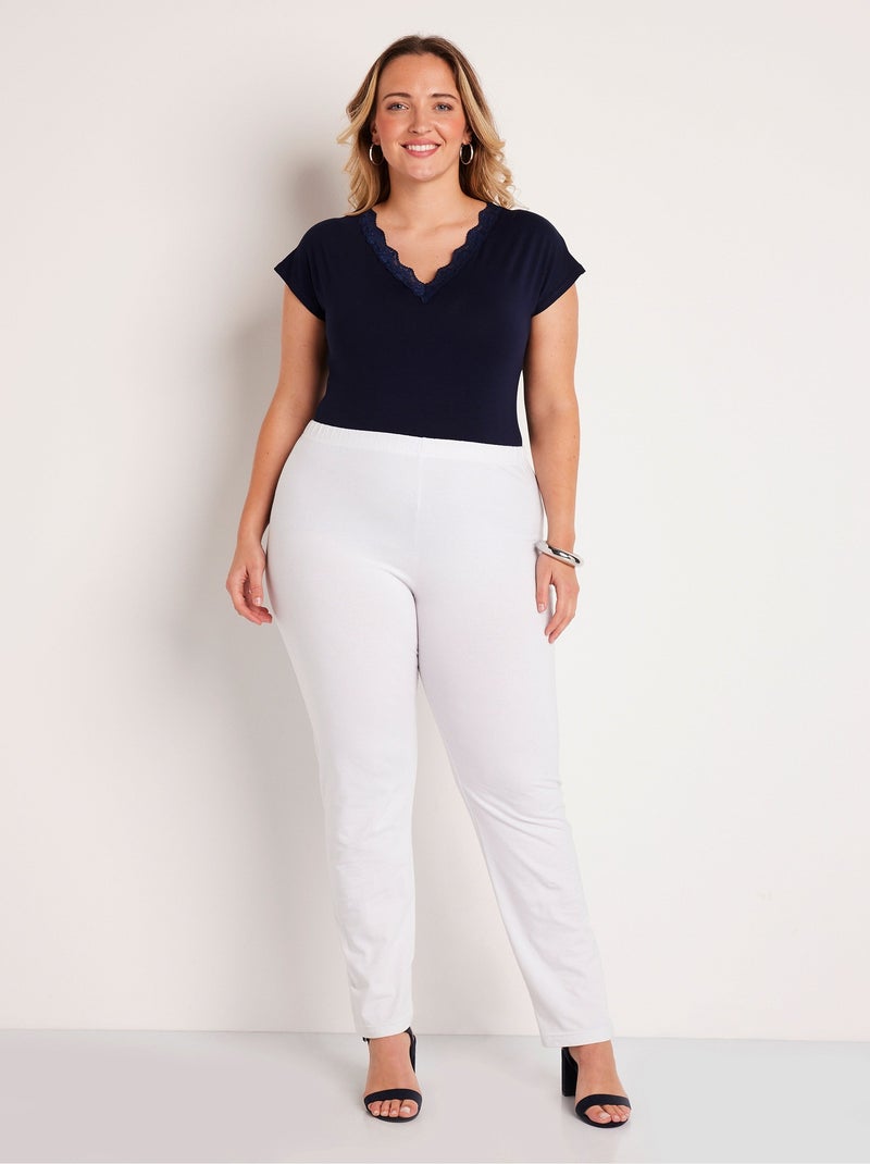 Legging femme coton stretch taille élastiquée - afibel Blanc - Kiabi