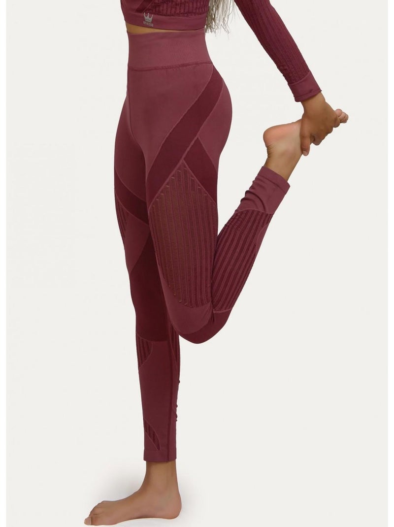 Legging Femme Fitness sans coutures Fibre Emana Taille haute, Alisha Rouge bordeaux - Kiabi