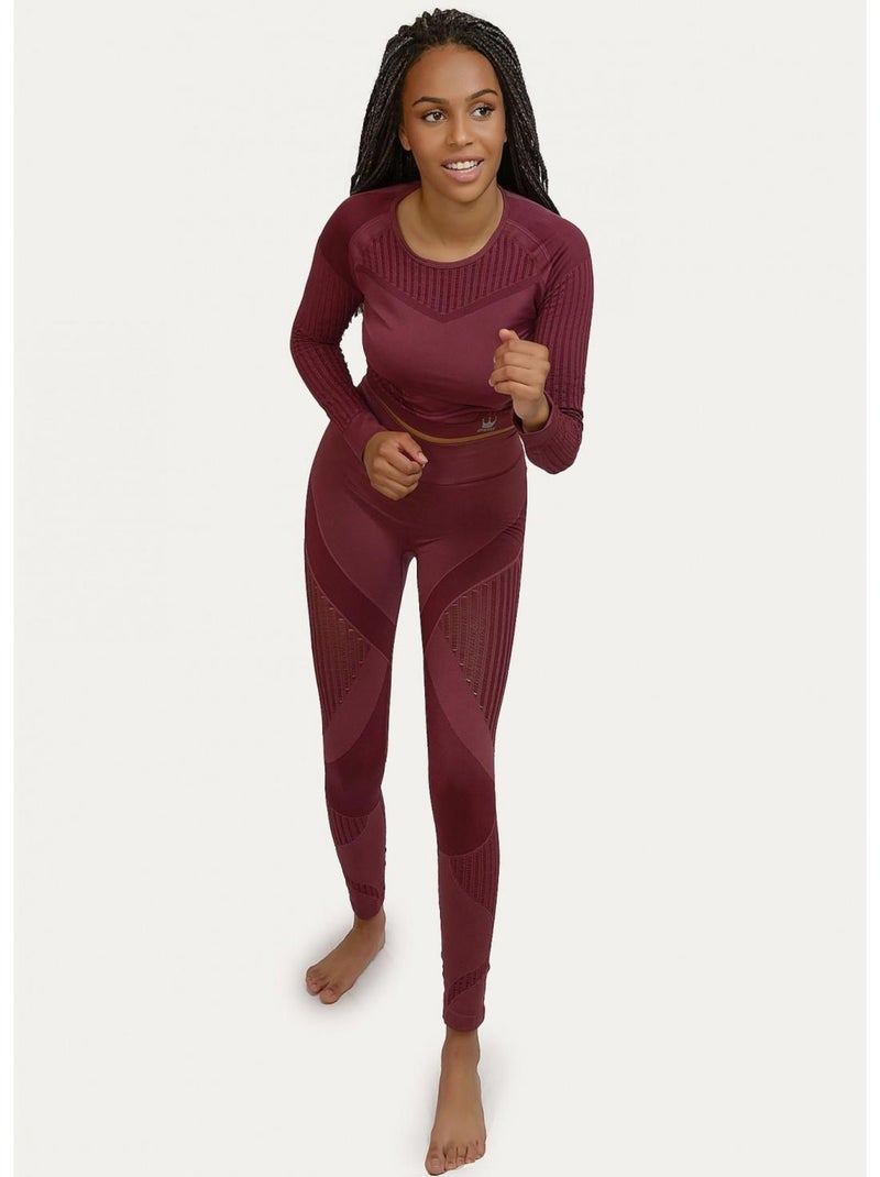 Legging Femme Fitness sans coutures Fibre Emana Taille haute, Alisha Rouge bordeaux - Kiabi